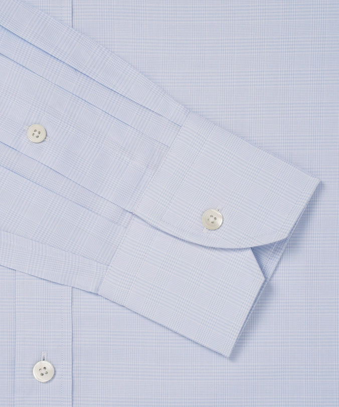 Pale Blue & White Classic Fit Small POW Check Formal Shirt