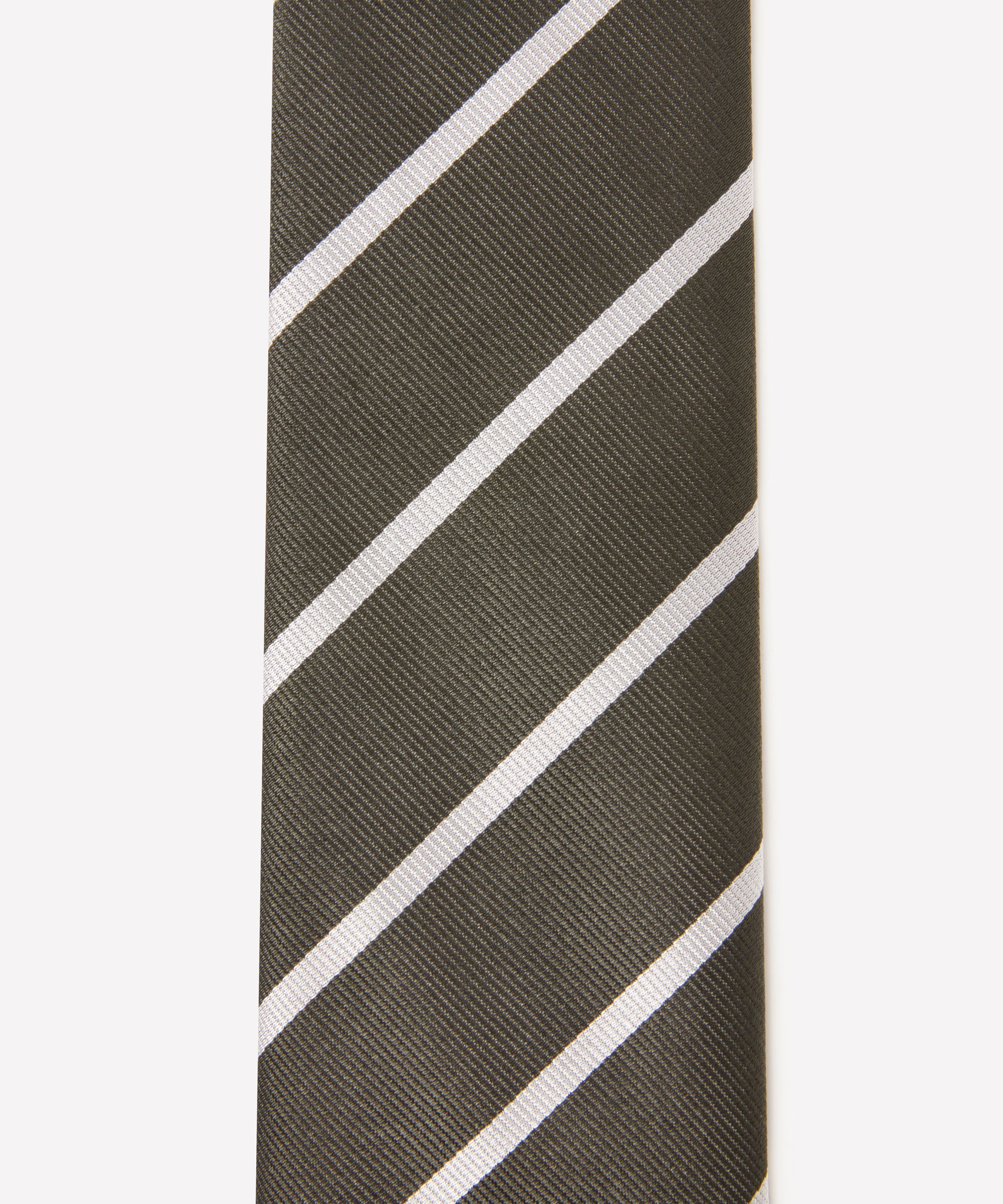 Green & White Single Stripe Silk Woven Tie