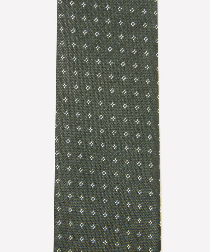 Green & White Four Dot Floral Motif Silk Tie