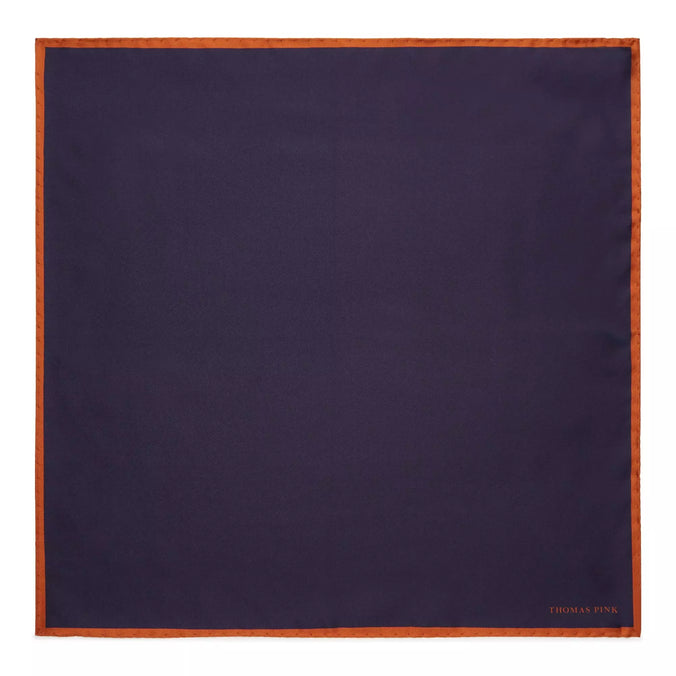 Navy Blue & Orange Silk Twill Woven Pocket Square