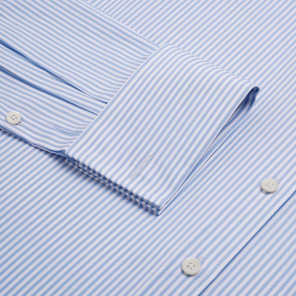 Pale Blue & White Tailored Fit Double Cuff Essential Bengal Stripe Formal Shirt