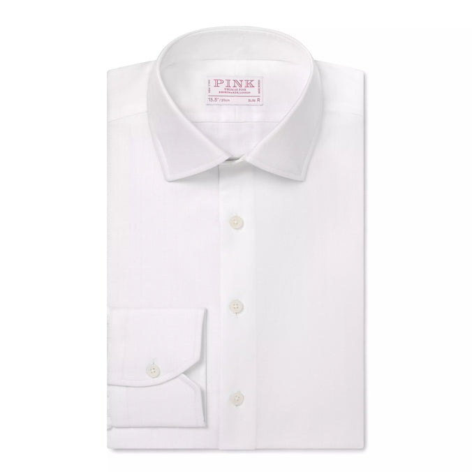 White Slim Fit Twill Herringbone Formal Shirt