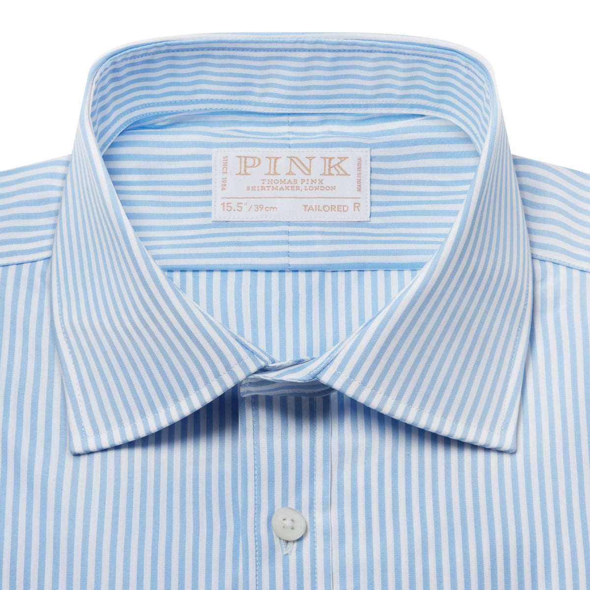 Pale Blue & White Tailored Fit Double Cuff Poplin Bengal Stripe Formal Shirt