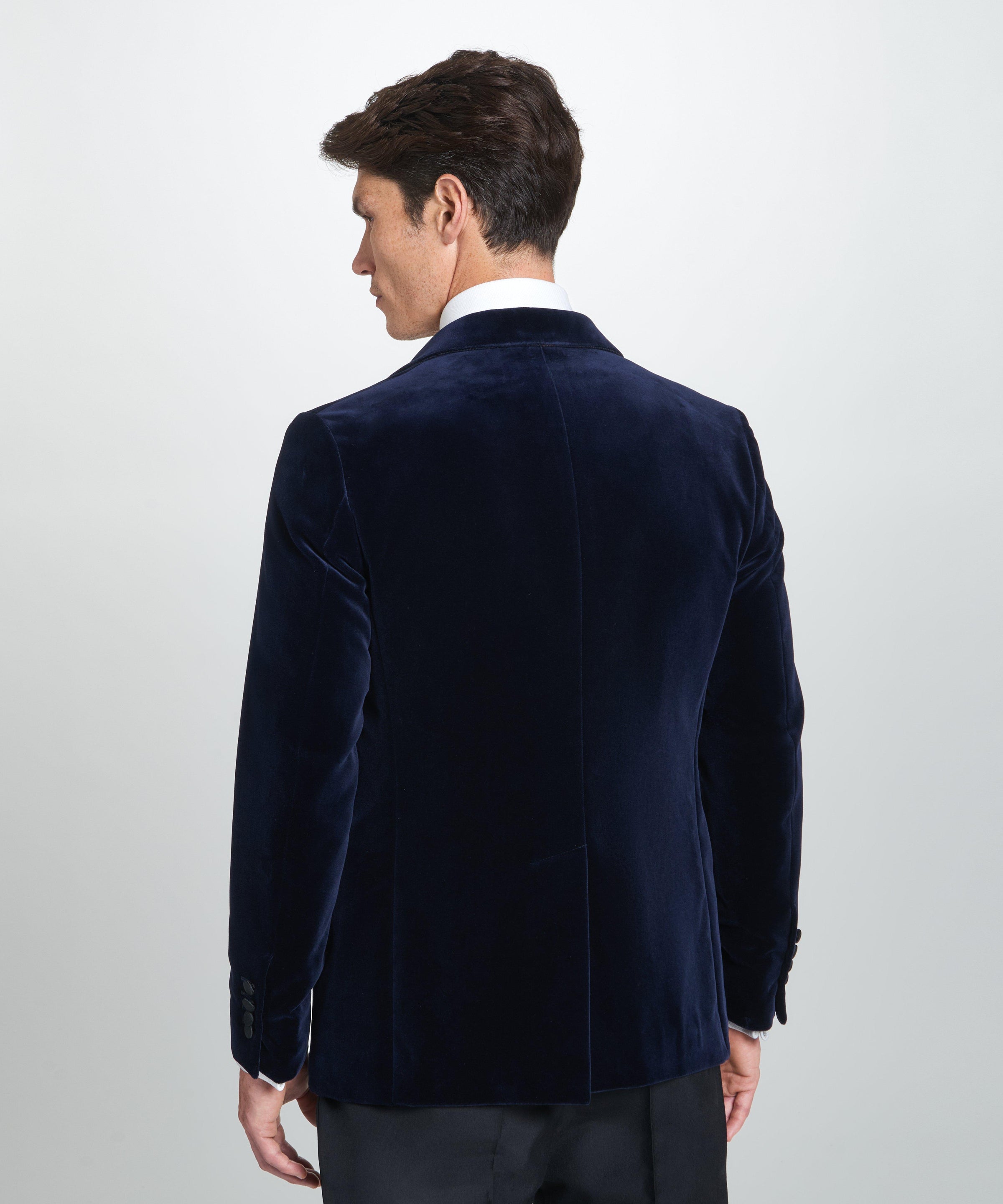 Navy Tailored Fit Velvet Peak Lapel Evening Jacket