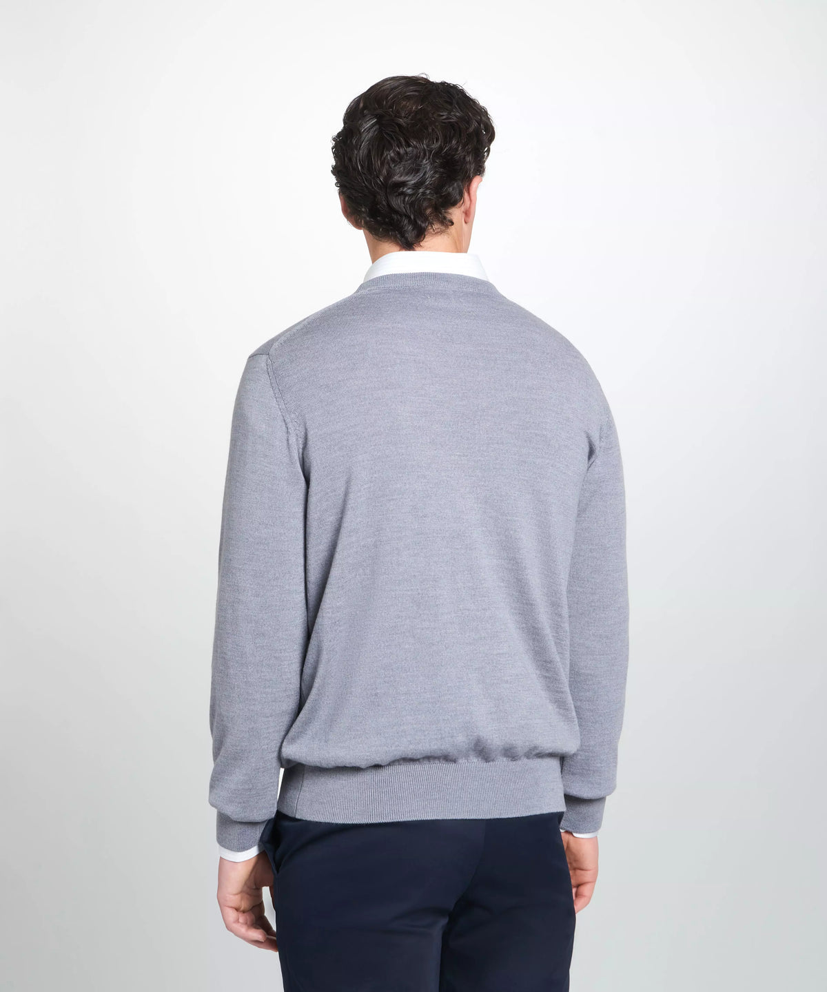Pale Grey Merino Wool Crew Neck Sweater