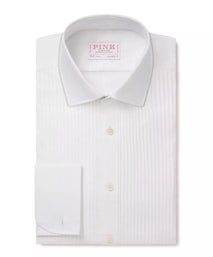 White Classic Fit Evening Double Cuff Pleat Front Poplin Shirt