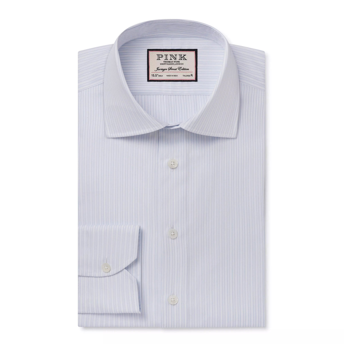 Pale Blue & White Tailored Fit Formal Dobby Satin stripe Shirt