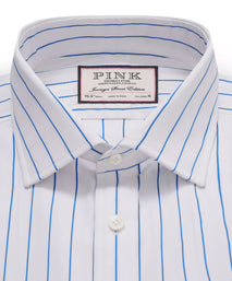 White & Blue Tailored Fit Formal Wide Pin Stripe Shirt