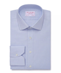 Pale Blue & White Classic Fit Prince of Wales Check Formal Shirt